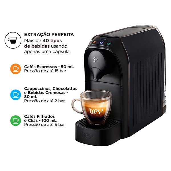 Cafeteira Passione para Expresso e Multibebidas, 127v, Preto, 20038999, Três Corações - CX 1 UN