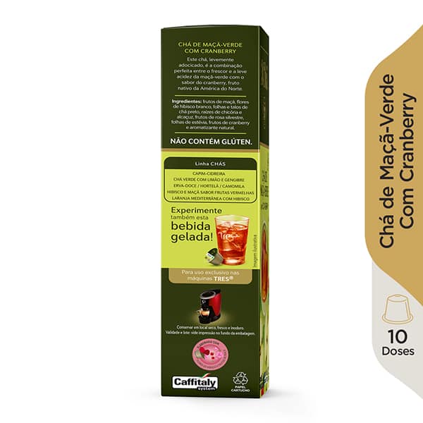 Cápsula de chá misto de maçã verde com Cranberry, Compatível com Cafeteira Tres, 3 corações - CX 10 UN