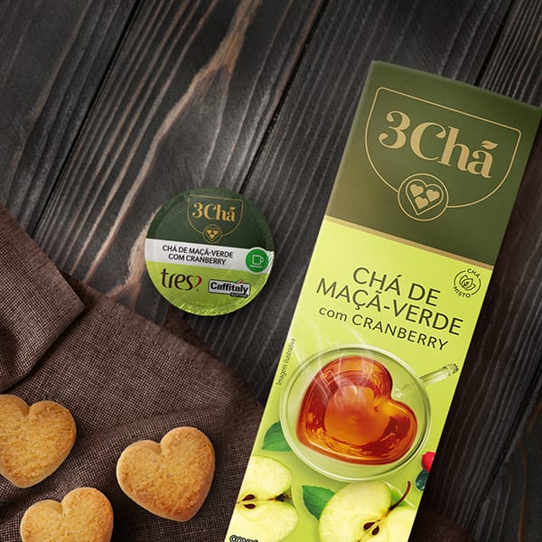 Cápsula de chá misto de maçã verde com Cranberry, Compatível com Cafeteira Tres, 3 corações - CX 10 UN