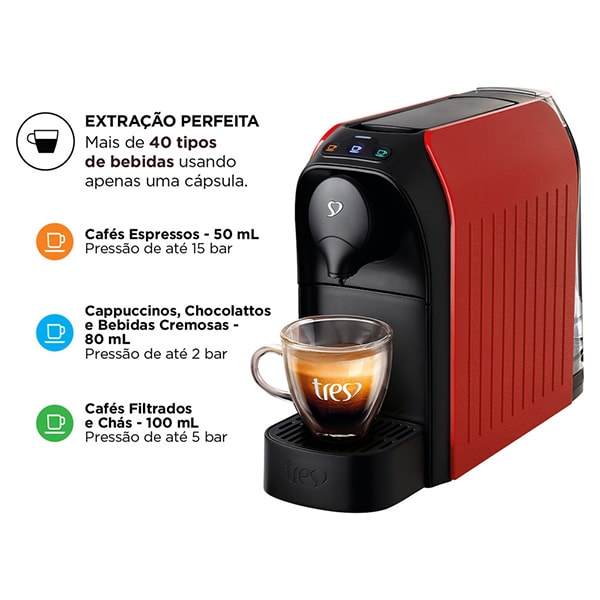 Cafeteira Passione para Espresso e Multibebidas, 220v, Vermelha, 20039018, Três Corações - CX 1 UN