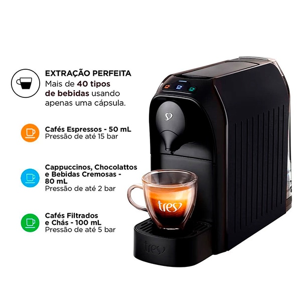 Cafeteira Passione para Espresso e Multibebidas, 220v, Preto, 20039016, Três Corações - CX 1 UN