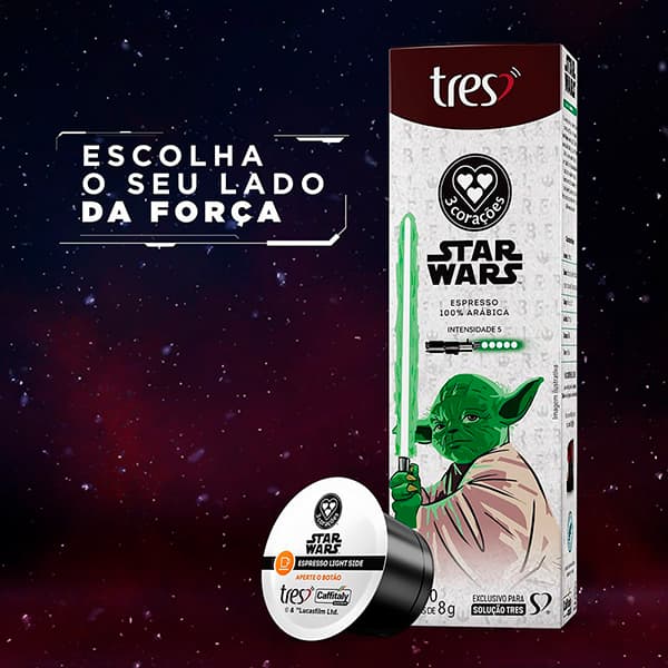 Cápsula de Café Espresso Star Wars Mestre Yoda 3 Corações, Compatível com Cafeteira Tres - CX 10 UN