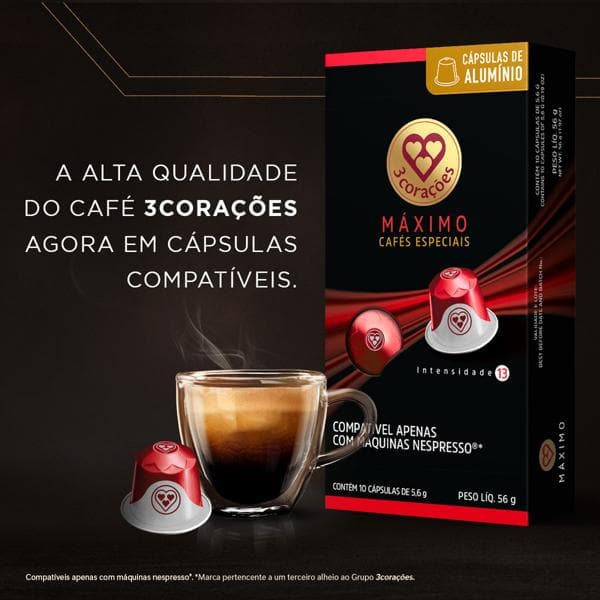 Cápsula de café Compatível com Nespresso, Máximo, Três Corações - CX 10 UN