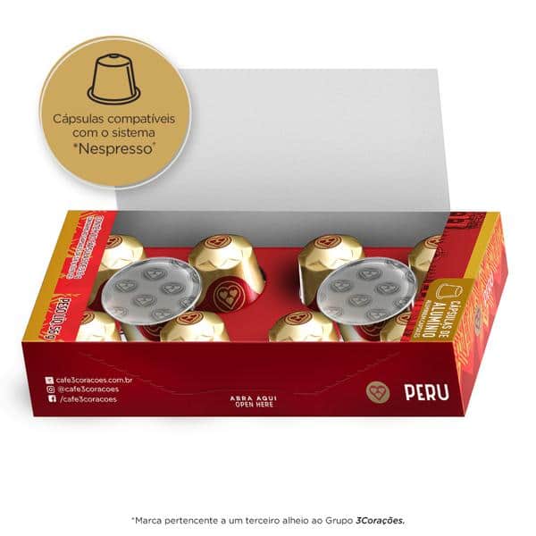 Cápsula de café Compatível com Nespresso, Peru, Três Corações CX 10 UN