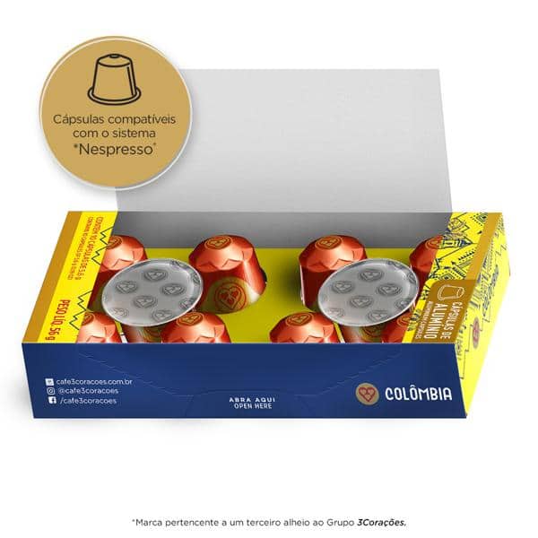 Cápsula de café Compatível com Nespresso, Colombia, Três Corações - CX 10 UN