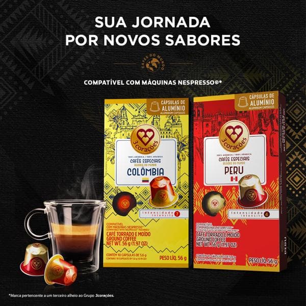 Cápsula de café Compatível com Nespresso, Colombia, Três Corações - CX 10 UN