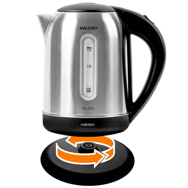 Chaleira elétrica Selene, 127V, Capacidade de 1,7 L, Base rotativa 360º, B98700321, Mallory - CX 1 UN