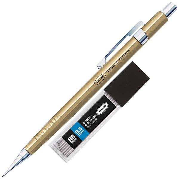 Lapiseira técnica Dourada, 0.5mm + 1 tubo com 12 minas grafite, Oval - BT 1 UN