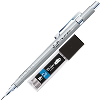 Lapiseira técnica Prata, 0.7mm + 1 tubo com 12 minas grafite, Oval - BT 1 UN