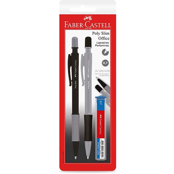 Lapiseira Poly, Slim 0.7mm mix, Cinza e Preto + 1 Tubo de Grafite, cz/pt SM/07SLIMOFCP, Faber-Castell - BT 1 UN