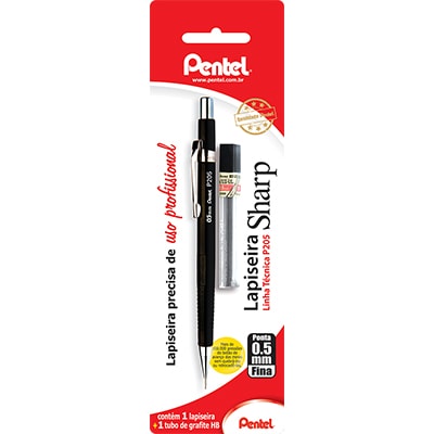 Lapiseira 0.5mm Preta + 1 Tubo de Grafite, SM-P205-AM6 - Pentel BT 1 UN