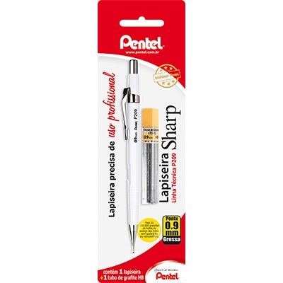 Lapiseira 0.9mm Branca + 1 Tubo de Grafite, SM-P209-WM6 - Pentel BT 1 UN