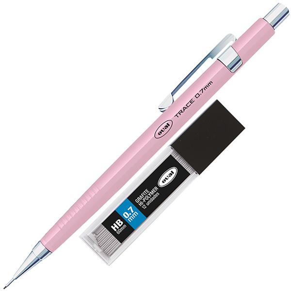 Lapiseira técnica Rosa pastel, 0.7mm + 1 tubo com 12 minas grafite, Oval - BT 1 UN