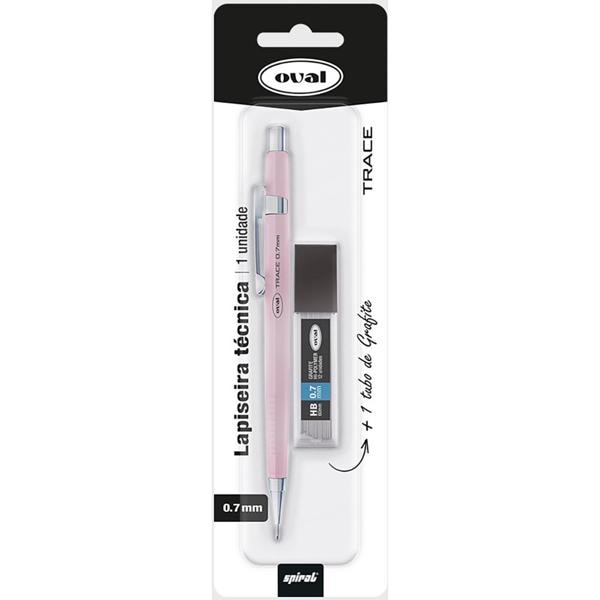 Lapiseira técnica Rosa pastel, 0.7mm + 1 tubo com 12 minas grafite, Oval - BT 1 UN