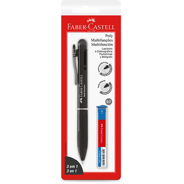 Caneta esferográfica com tinta semi gel Azul e Preta, e Lapiseira ponta 0,7 + Tubo de Grafite 0,7mm, Preto, Faber-Castell - BT 2 UN Caneta esferográfica com tinta semi gel Azul e Preta, e Lapiseira ponta 0,7 + Tubo de Grafite 0,7mm, Preto, Faber-Castell - BT 2 UN