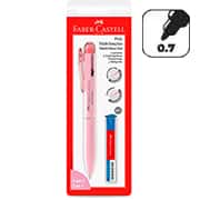 Caneta esferográfica com tinta semi gel Azul e Preta, e Lapiseira ponta 0,7 Rosa, Faber-Castell - BT 2 UN