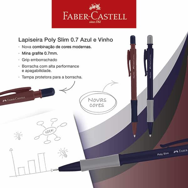 Lapiseira Poly Slim 0.7mm, Azul e Roxo, Faber-Castell - BT 2 UN