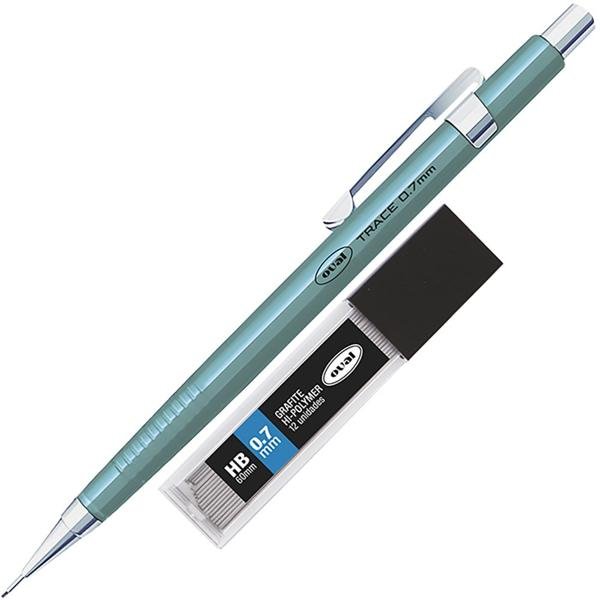 Lapiseira técnica Azul metálico, 0.7mm + 1 tubo com 12 minas grafite, Oval - BT 1 UN