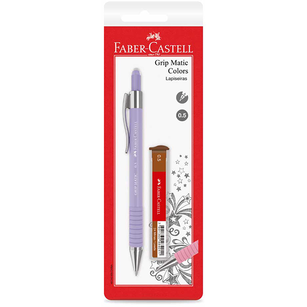 Lapiseira 0.5mm Grip Matic Colors + Mina Grafite, Tons Pastel, Cores Sortidas, Faber- Castell - BT 1 UN Lapiseira 0.5mm Grip Matic Colors + Mina Grafite, Tons Pastel, Cores Sortidas, Faber- Castell - BT 1 UN
