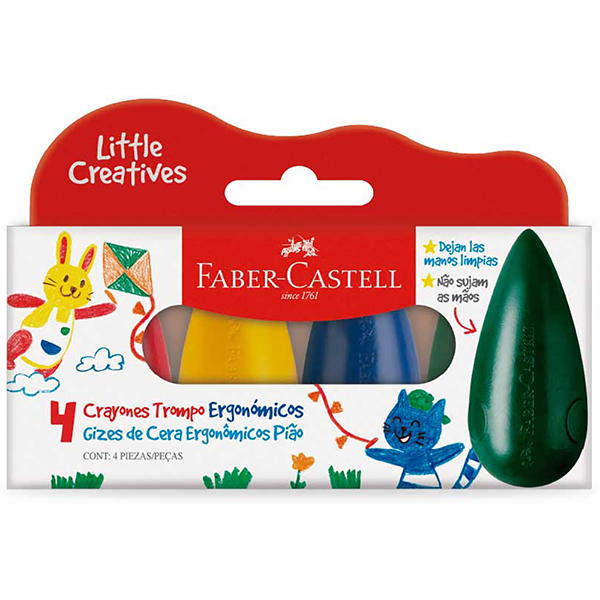 Giz de Cera Pião, Little Creatives, 4 Cores, Faber-Castell - CX 4 UN Giz de Cera Pião, Little Creatives, 4 Cores, Faber-Castell - CX 4 UN