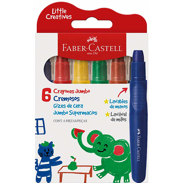 Giz de Cera Jumbo Supermacio, Little Creatives, 6 Cores, Faber-Castell - ET 6 UN Giz de Cera Jumbo Supermacio, Little Creatives, 6 Cores, Faber-Castell - ET 6 UN