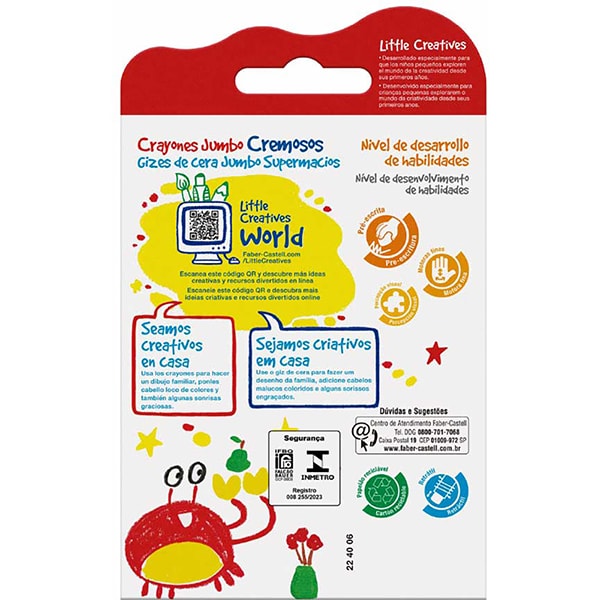 Giz de Cera Jumbo Supermacio, Little Creatives, 6 Cores, Faber-Castell - ET 6 UN