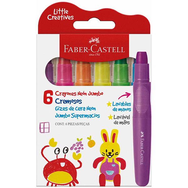 Giz de Cera Supermacio Jumbo Neon, Little Creatives, 6 Cores, Faber-Castell - ET 6 UN Giz de Cera Supermacio Jumbo Neon, Little Creatives, 6 Cores, Faber-Castell - ET 6 UN
