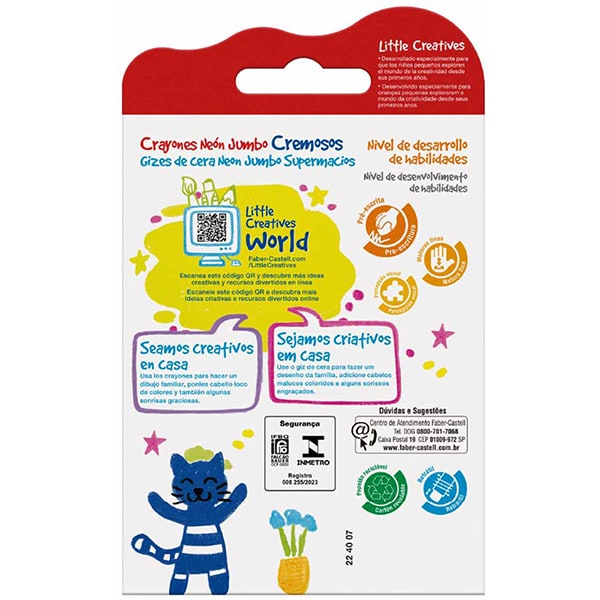 Giz de Cera Supermacio Jumbo Neon, Little Creatives, 6 Cores, Faber-Castell - ET 6 UN