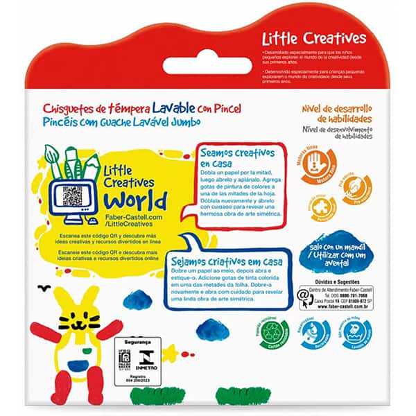 Pincéis com Guache Jumbo, Little Creatives, 6 Cores, 24ml, Faber-Castell - CX 1 UN