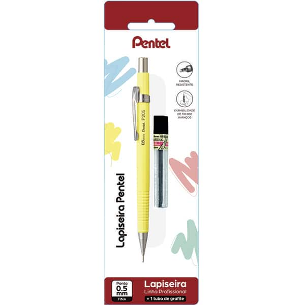 Lapiseira 0.5mm Amarelo + 1 Tubo de Grafite, SM/P205-97, Pentel - BT 1 UN