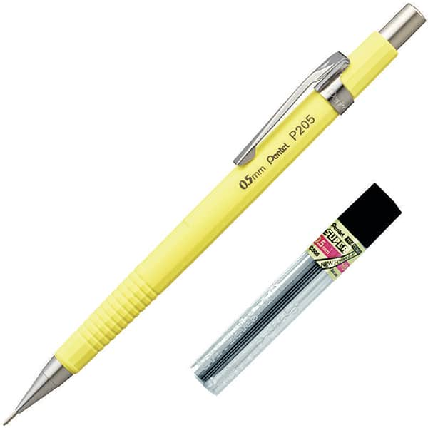 Lapiseira 0.5mm Amarelo + 1 Tubo de Grafite, SM/P205-97, Pentel - BT 1 UN