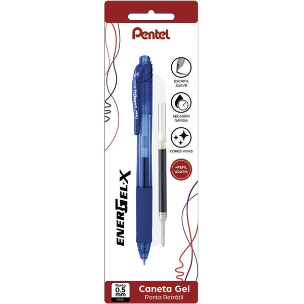 Caneta gel retrátil Energel-X, 0,5mm, Azul, + Refil, SM/BLN105, Pentel - BT 1 UN