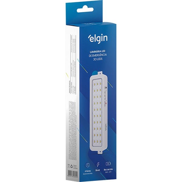 Luminária de emergência 30 LED Lítio 2W Elgin CX 1 UN