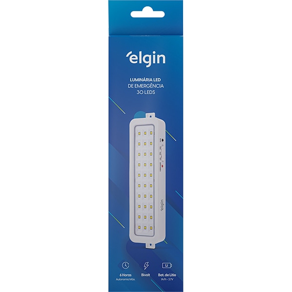 Luminária de emergência 30 LED Lítio 2W Elgin CX 1 UN