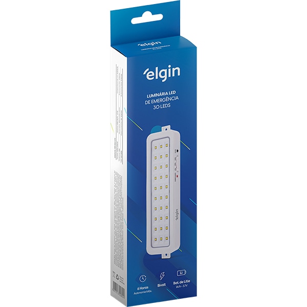 Luminária de emergência 30 LED Lítio 2W Elgin CX 1 UN