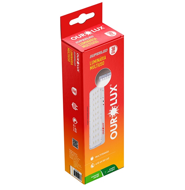 Luminária LED multiuso, 30 leds, 2w, sem alça, 01986A, Ourolux - CX 1 UN