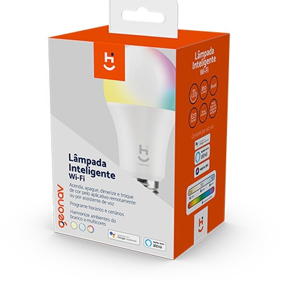 Lâmpada Inteligente Smart RGB+ Wi-Fi E27 HIE27QF Geonav PT 1 UN