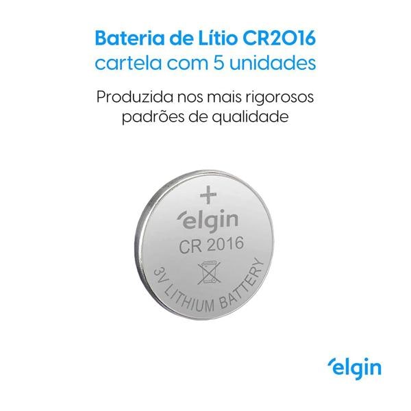 Bateria de lítio 3 volts, CR2016, 82191, Elgin - BT 5 UN