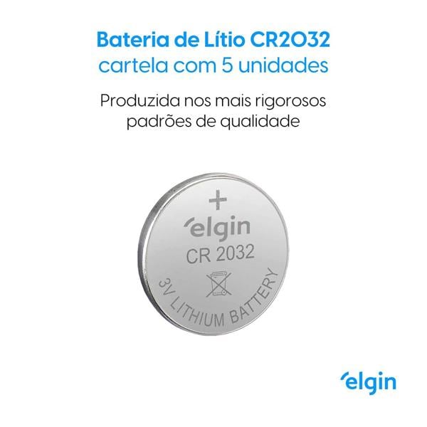 Bateria de lítio 3 volts, CR2032, 82193, Elgin - BT 5 UN