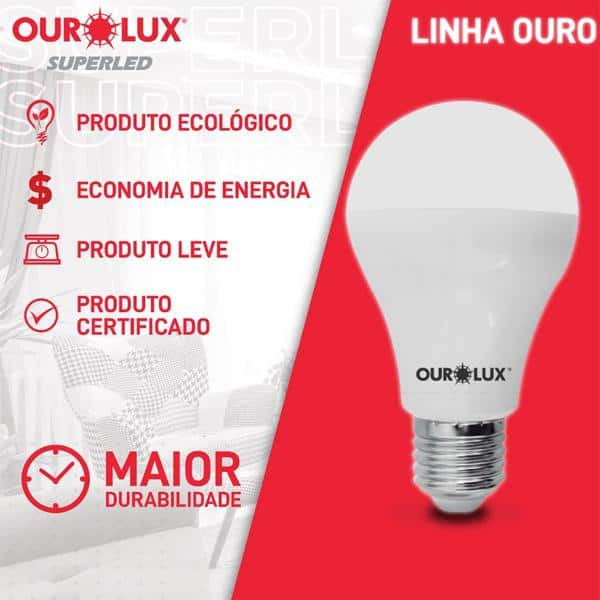 Lâmpada LED 12w, Bivolt, 3000k, 20047, Ourolux - CX 1 UN