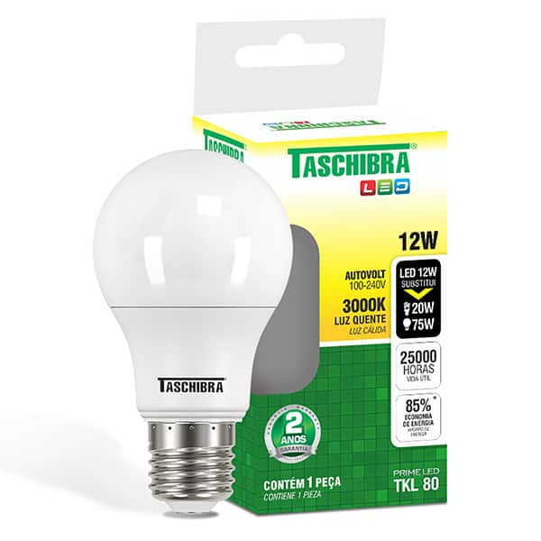 Lâmpada LED 12w, TKL 80, 3000K, Luz Amarela, 11080472, Taschibra - CX 1 UN