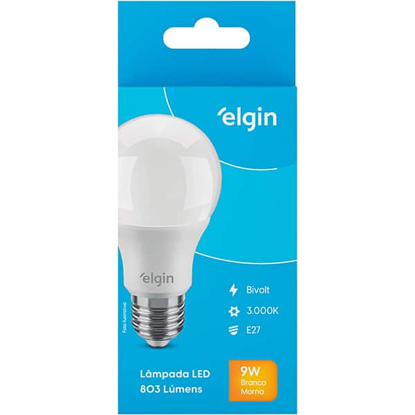 Lâmpada LED Bulbo, 9w, bivolt, 3000k, 48BLED2M09, Elgin - CX 1 UN
