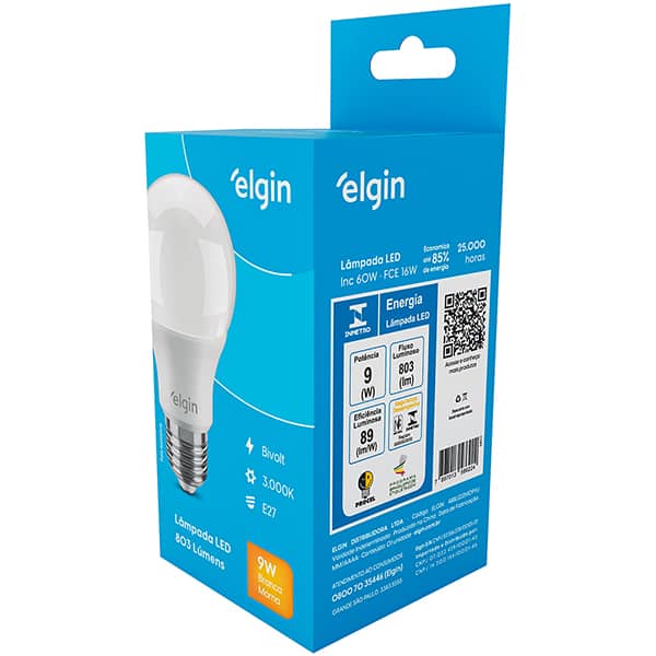 Lâmpada LED Bulbo, 9w, bivolt, 3000k, 48BLED2M09, Elgin - CX 1 UN