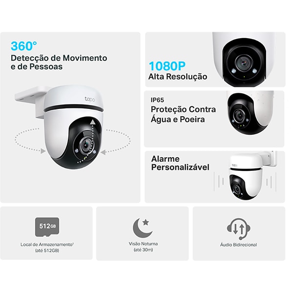 Câmera de Segurança externa IP, Wifi, Visão 360 graus, Full HD 1080p, Visão Noturna e Áudio Bidirecional, TAPO C500, TP-Link - CX 1 UN