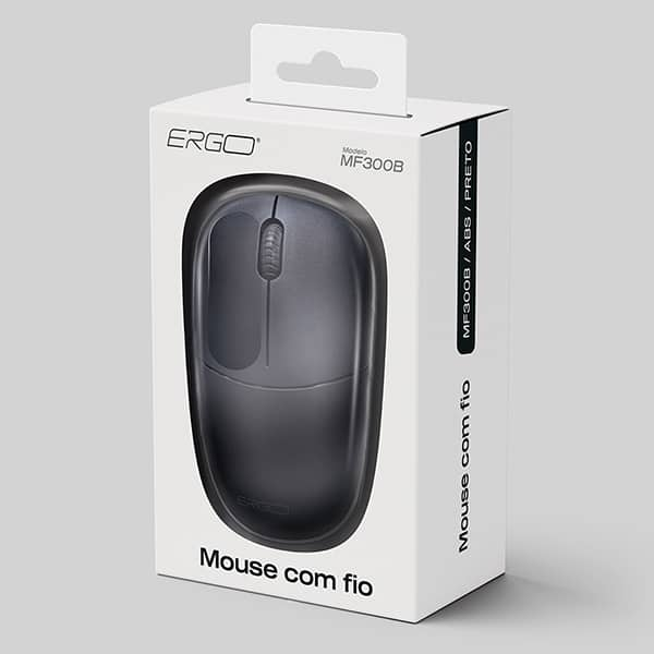 Mouse com fio, 1000 DPI, Preto, MF300B, Ergo - CX 1 UN