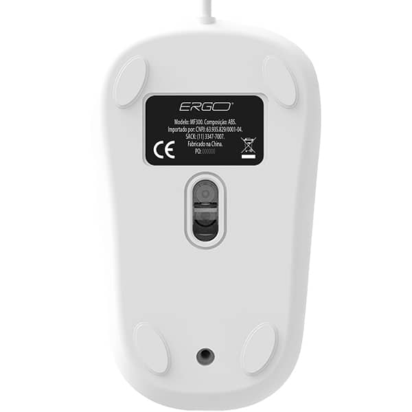 Mouse com fio, 1000 DPI, Branco, MF300W, Ergo - CX 1 UN