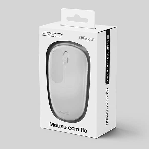 Mouse com fio, 1000 DPI, Branco, MF300W, Ergo - CX 1 UN