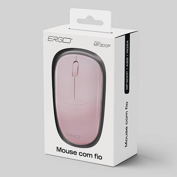 Mouse com fio, 1000 DPI, Rosa, MF300P, Ergo - CX 1 UN