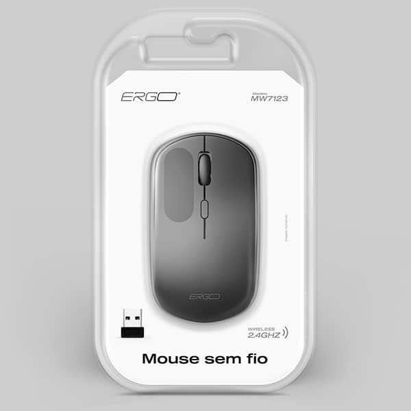 Mouse sem fio, 1600 DPI, Preto, MW7123, Ergo - CX 1 UN