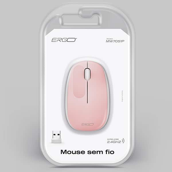 Mouse sem fio, 1200 DPI, Rosa, MW7051P, Ergo - CX 1 UN